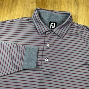 FootJoy Long Sleeve Golf Polo Shirt Mens XL Gray Red Striped Performance FJ Logo
